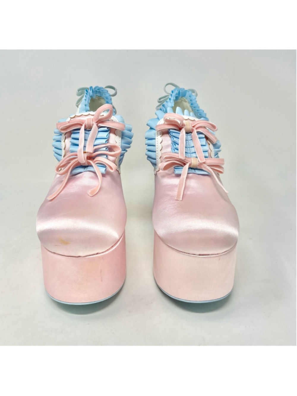 Dolls Kill Sugar Thrillz Bisous Pastel Satin Platform Ruffle Bow Platforms US 9 - Picture 5 of 13